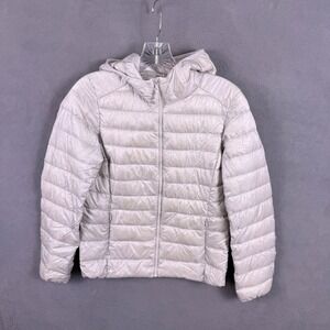 Uniqlo Ultra Light Down Puffer Jacket Womens XS Silver Quilted Full Zip Packable